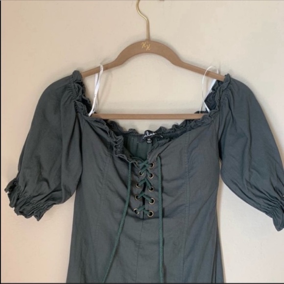 Lulus Dark Forest Green Off Shoulder Lace-up Dress - Picture 10 of 14